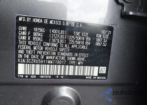 2021 Honda Hr-V 2Wd Sport from USA, damaged, VIN 3CZRU5H11MM719017